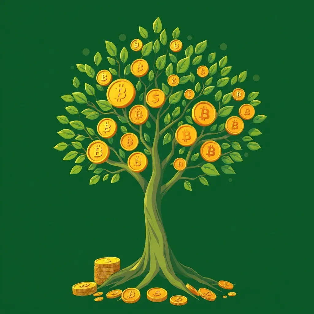 Conceito de renda passiva com criptomoedas crescendo automaticamente